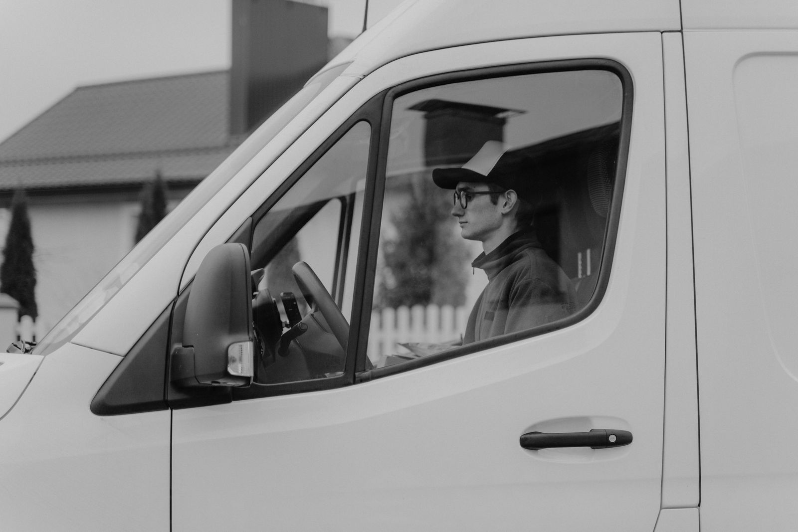 Delivery driver in a van