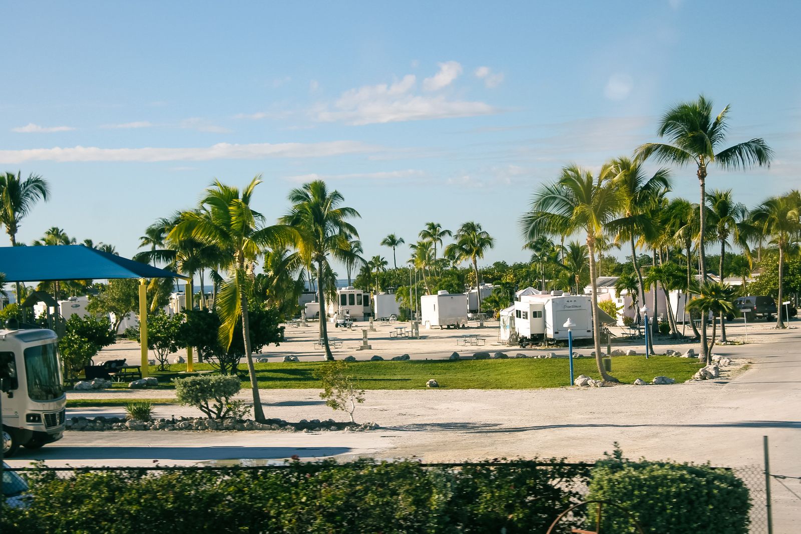 RV park with palm trees along the water in Florida
